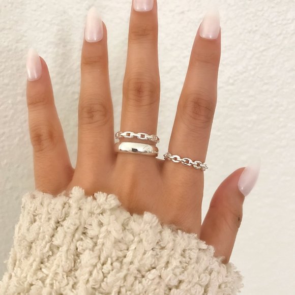 925 Sterling Silver Chain Link Ring Double Layer Stacking Ring Minimalist Ring - Picture 4 of 7